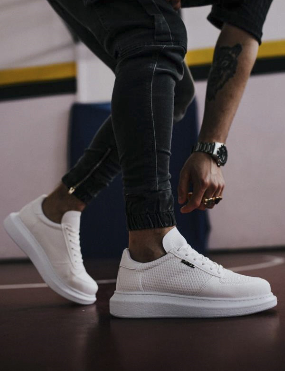 Ανδρικά λευκά Sneakers δερματίνη ανάγλυφο σχέδιο 0422020W φωτογραφία